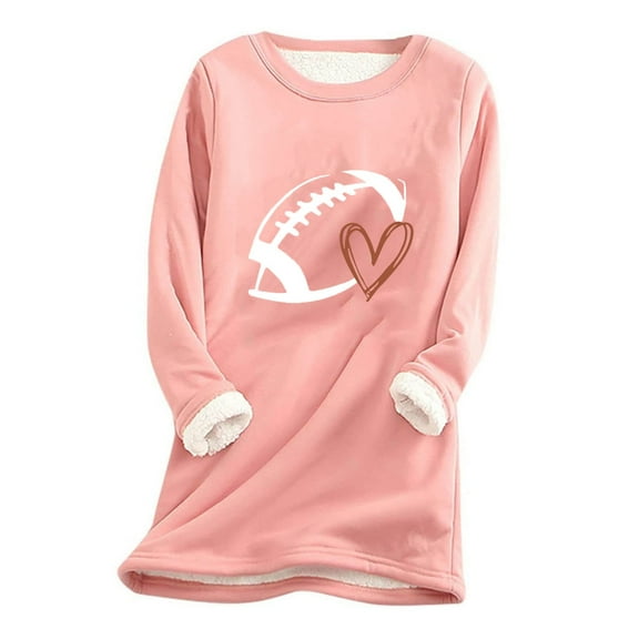 Dyegold Fleece Pullover Women Sherpa Lined Long Sleeve Fluffy Winter Shirts Warm Thermal Football Undershirt Casual Thick Sweatshirt Game Day Graphic Tops Ladies Teen Girls Pullover