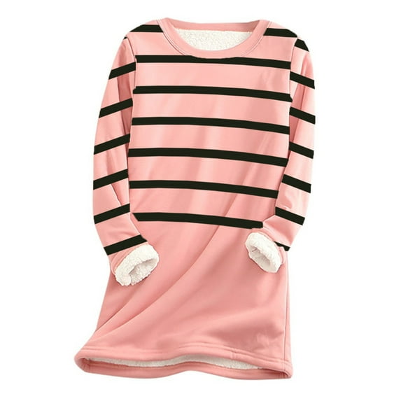 Dyegold Fleece Sweatshirt Women Weekly Fleece Vintage Loungewear Striped Ladies Winter Sherpa Lined Shirts Casual Warm Thick Sweatshirt Crewneck Tops Undershirt Teen Girls Pullover