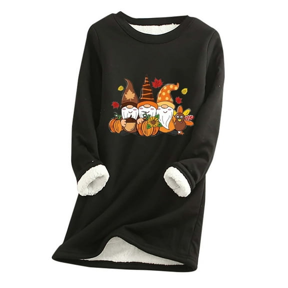 Dyegold Fleece Sweatshirts For Women Teen Girls Thick Casual Graphic Shirts Sherpa Lined Gnomes Tops Fluffy Warm Winter Loungewear Ladies Long Sleeve Pullover Thanksgiving Undershirt