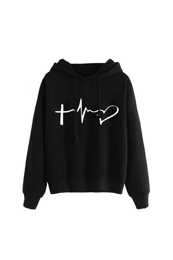 Graphic Hoodies For Women Teen Girls Cute Heart Beat Print Hooded Sweatshirt Casual Loose Pullover Tops Fall Fashion