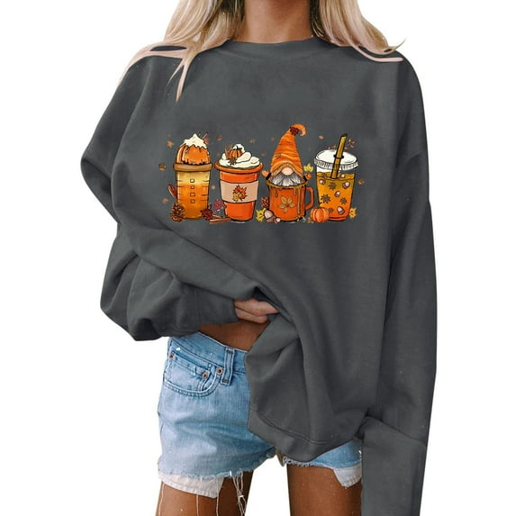 Dyegold Halloween Hoodies Teen Girls Pumpkin Coffee Print Hoodies Sale Womans Clothing Fall Outfits Holiday Halloween Womens Oversized Sweatshirts Holiday