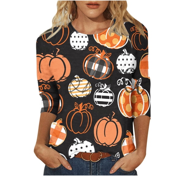 Dyegold Halloween Shirts Sale Teen Girls Cute Funny Graphic Shirt Tops 3/4 Sleeve Blouse Fall Outfits Oversized Halloween Womens Fall Sweater Fall Savings