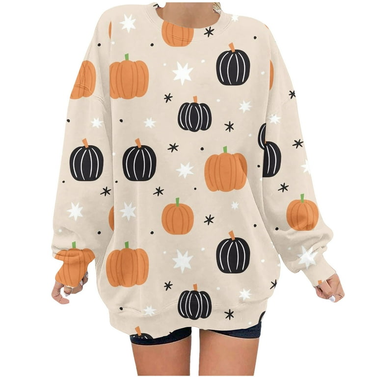 Dyegold Halloween Sweaters Ladies Womens Sweatshirts No Hood Crewneck Sweatshirts Y2K Clothes Plus Size Halloween Tops Oversized Crewneck Sweatshirt