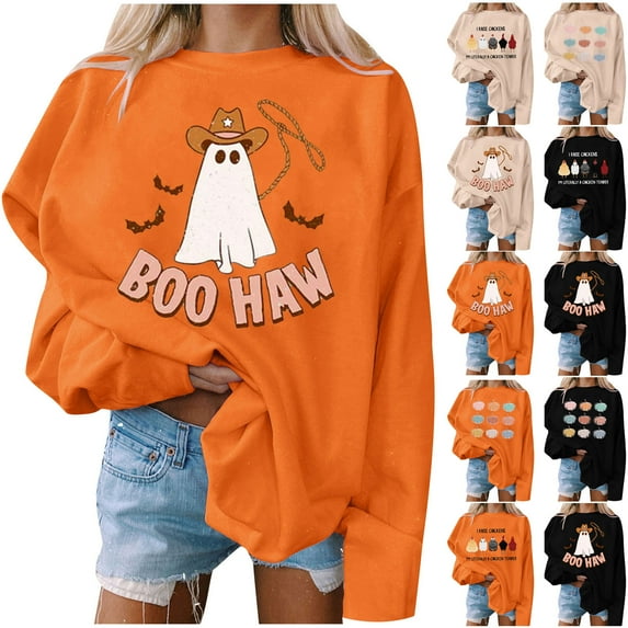 Dyegold Halloween Sweatshirts For Women Cute Pumpkin Graphic Crew Neck Sweatshirt Pullover Oversized Long Sleeve Fall Tops