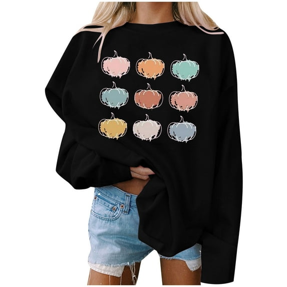 Dyegold Halloween Sweatshirts For Women Cute Pumpkin Graphic Crew Neck Sweatshirt Pullover Oversized Long Sleeve Fall Tops