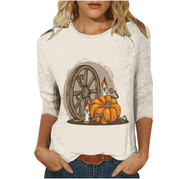 Dyegold Halloween Tees For Women Sale Teen Girls Novelty Graphic Blouses 3/4 Length Sleeve Womens Tops Work Office Sport Vacation Halloween Sweatshirt For Women