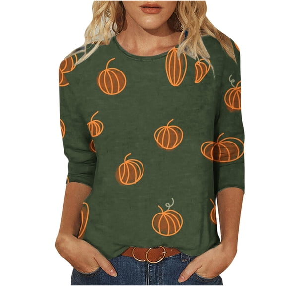 Dyegold Halloween Tshirts Women Sale Ladies Novelty Graphic Sweatshirts Women 3/4 Sleeve Tops And Blouses Business Casual Plus Size ​Christmas ​Women'S Fashion Hoodies & Sweatshirts