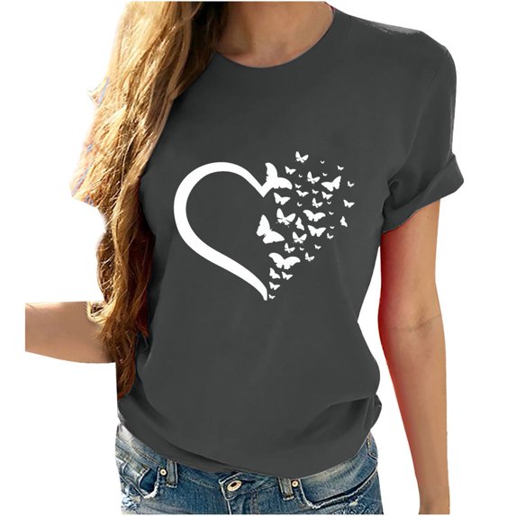 Dyegold Heart Shirts For Women Summer Casual Cute Funny Graphic Tees Short Sleeve Crew Neck Loose Tops Basic Blouses Tunics