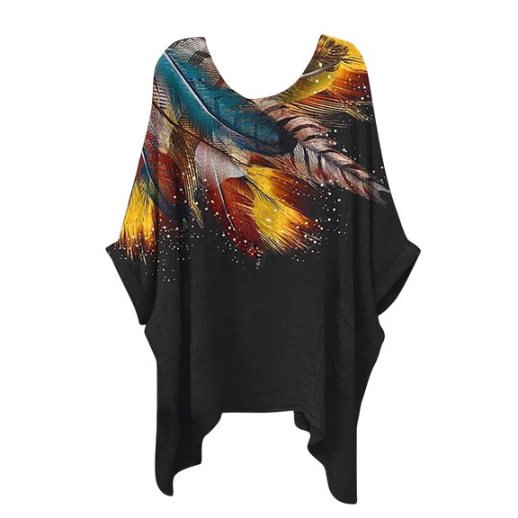 Dyegold High Low Tops For Women Short Sleeve Round Neck Marble Printed Shirts Tshirts Casual Loose Batwing Blouses Pullover