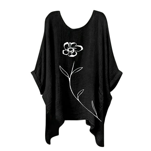 Dyegold High Low Tops For Women Short Sleeve Round Neck Marble Printed Shirts Tshirts Casual Loose Batwing Blouses Pullover