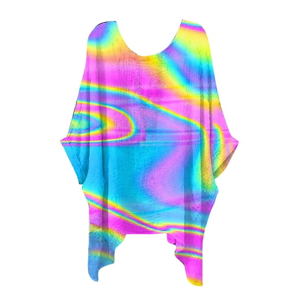 Dyegold High Low Tops For Women Short Sleeve Round Neck Marble Printed Shirts Tshirts Casual Loose Batwing Blouses Pullover