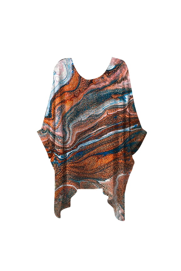 High Low Tops For Women Short Sleeve Round Neck Marble Printed Shirts Tshirts Casual Loose Batwing Blouses Pullover