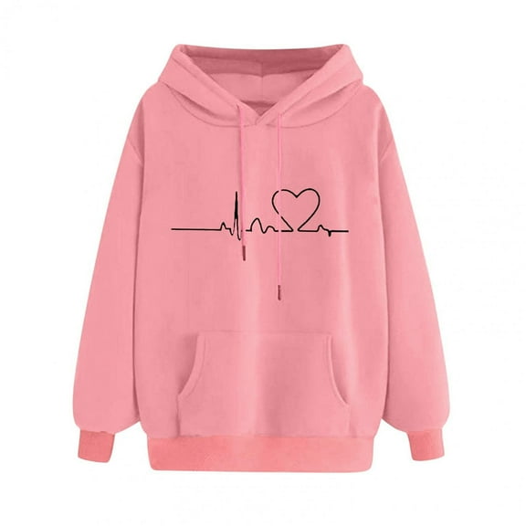 Dyegold Hooded Sweatshirt Women Workout Winter Ladies Fleece Sweater Long Sleeve Fashion Plus Size Hoodie Cropped Heart Print Sweatshirt Casual Hooded Pullover Graphic Teen Girls Jacket Shirts