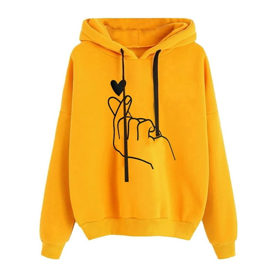 Dyegold Hooded Sweatshirts For Women Savings Fashion Hooded Oversized Outfits Plus Size Fleece Heart Print Hoodie Ladies Teen Girls Casual Jacket Winter Cropped Shirts Graphic Long Sleeve Sweater
