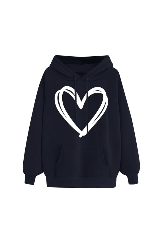 Dyegold Hoodie Sweatshirts For Women Sales Hooded Clothes Plus Size Casual Comfy Teen Girls Hoodie Winter Heart Print Jacket Trendy Graphic Pullover Fleece Ladies Long Sleeve Sweatshirt