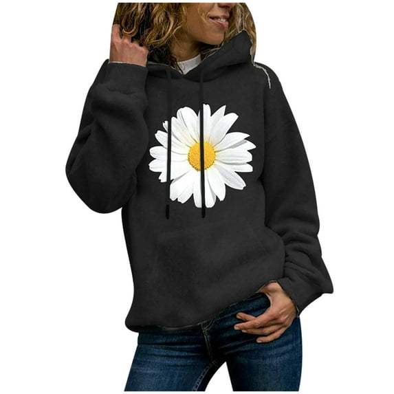 Dyegold Hoodie Sweatshirts For Women Holiday Gifts Ladies Hoodie Oversized Winter Graphic Teen Girls Sweatshirt Casual Plus Size Pullover Loose Hooded Outfits Fleece Athletic Daisy Printed Sweater