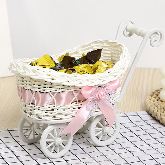 Dyegold Imitation Vines Weaving Basket Small Cart Design Sugar and Fruit Multi-Functional Storage Bin for Home Wedding 9.5 in