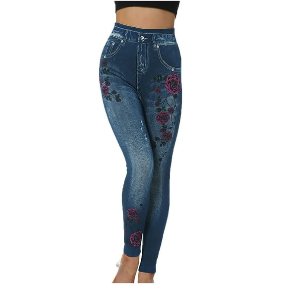 Dyegold Jean Leggings for Women Denim Print Fake Jeans Look Like Leggings Sexy Stretchy High Waist Slim Skinny Jeggings Capri