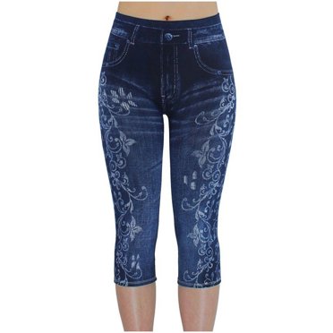Women's Stretchy High Waist Jean Look Jegging Leggings - One Size