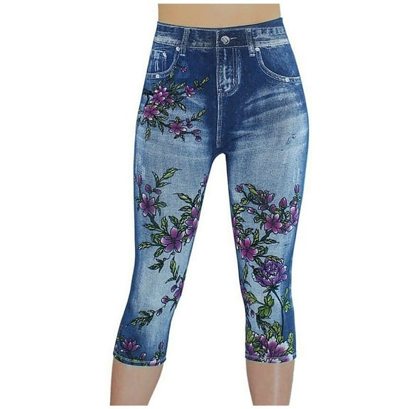 Dyegold Jeggings for Women High Waisted Stretchy Denim Print Leggings Plus Size Jean Work Jeggings Tights Slimming Pant Capri