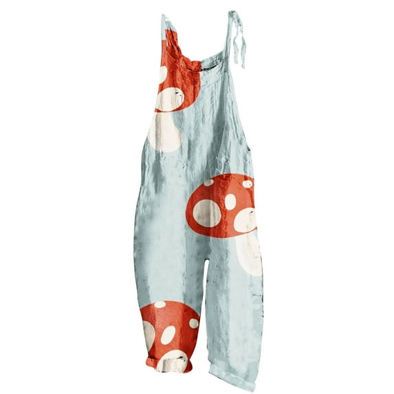 Dyegold Jumpers For Women Casual Summer Sleeveless Cute Mashroom Print Baggy Overalls Adjustable Spaghetti Strap Rompers