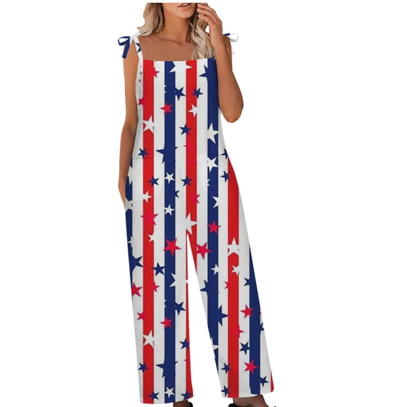 Dyegold Jumpsuits for Women Casual, Jumpsuits for Women Dressy Summer Loose Casual Trousers 4th of July Patriotic Square Neck Sleeveless Rompers Overall Black_Friday