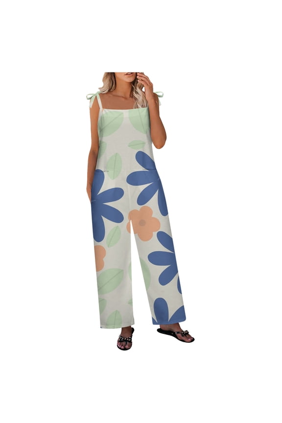 Jumpsuits for Women Casual, Sleeveless Jumpsuit for Women Adjustable Spaghetti Straps Trousers Floral Print Backless Sleeveless Rompers Overalls Black_Friday
