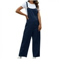 thumbnail image 1 of Dyegold Jumpsuits for Women Casual, Spaghetti Strap Jumpsuits for Women Linen Cotton Solid Color Button Loose Bib Overalls Sleeveless ​Square Neck ​Rompers, 1 of 6