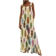 thumbnail image 1 of Dyegold Jumpsuits for Women Casual, Stretchy Jumpsuits for Women Ethnic Feather Print Summer Loose Casual Bib Long Pants Sleeveless ​Square Neck ​Rompers, 1 of 6