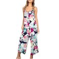 thumbnail image 1 of Dyegold Jumpsuits for Women Casual, Summer Jumpsuit for Women Casual Loose Spaghetti Strap Overalls Floral Print Round Neck Sleeveless Rompers Overalls, 1 of 7