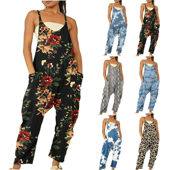 Dyegold Jumpsuits for Women Casual, Summer Jumpsuit for Women One Piece 2023 Trendy Spaghetti Strap Wide Leg Rompers Harem Long Pants Overalls With Pockets Black_Friday