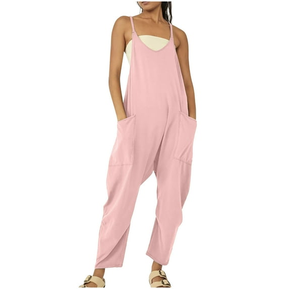Dyegold Jumpsuits for Women Casual, Summer Jumpsuit for Women One Piece 2023 Trendy Spaghetti Strap Wide Leg Rompers Harem Long Pants Overalls With Pockets Black_Friday Deals