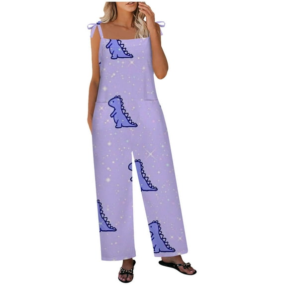 Dyegold Jumpsuits for Women Casual, Summer Jumpsuits for Women Bohemian Wide Leg Playsuit Fruit Animal Print Loose Round Neck Sleeveless Rompers Overall