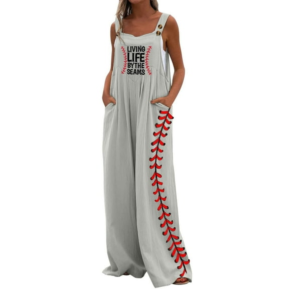 Dyegold Jumpsuits for Women Casual, Woman Jumpsuit Spaghetti Strap Baseball Print Fashion Comfy Summer Trousers Long Pants Sleeveless Square Neck Rompers Black_Friday