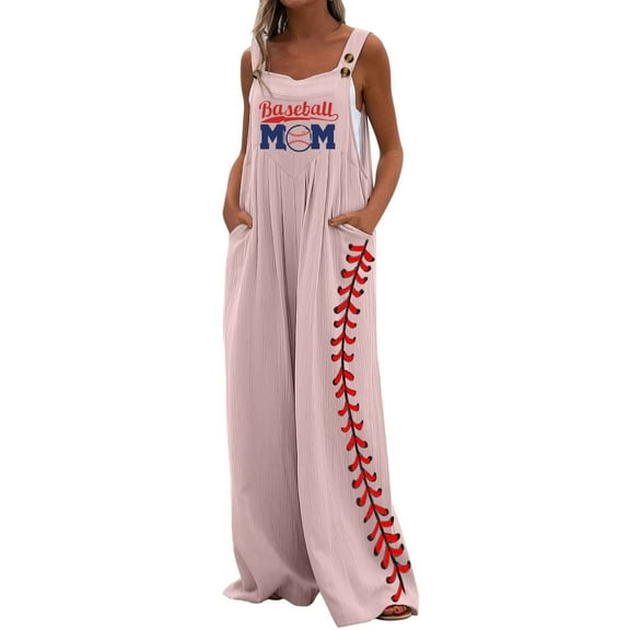 Dyegold Jumpsuits for Women Casual, Women's Jumpsuit Casual Summer Trousers Overall Baseball Letter Print Cute Square Neck Sleeveless Rompers Long Pants