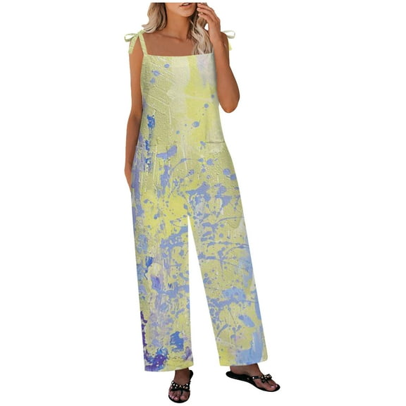 Dyegold Jumpsuits for Women Casual, Womens Jumpers And Rompers Casual Loose Floral Print Fashion Comfy Summer Bibs Overalls Sleeveless Square Neck Romper Black_Friday