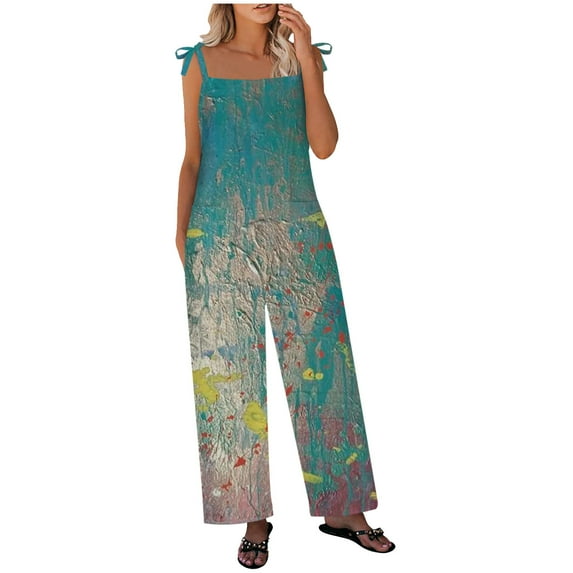 Dyegold Jumpsuits for Women Casual, Womens Jumpers And Rompers Casual Loose Floral Print Fashion Comfy Summer Bibs Overalls Sleeveless Square Neck Romper