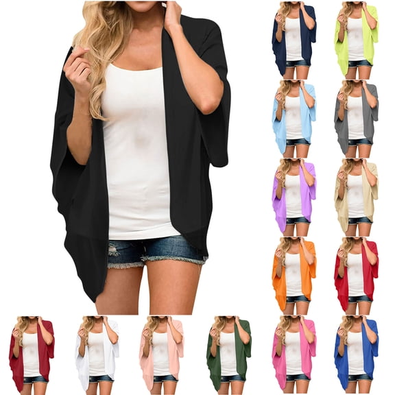 Dyegold Kimonos For Women Boho Fall Fashion 2023 Open Front Cardigans Tops Casual Chiffon Lightweight 3/4 Sleeve Coverups