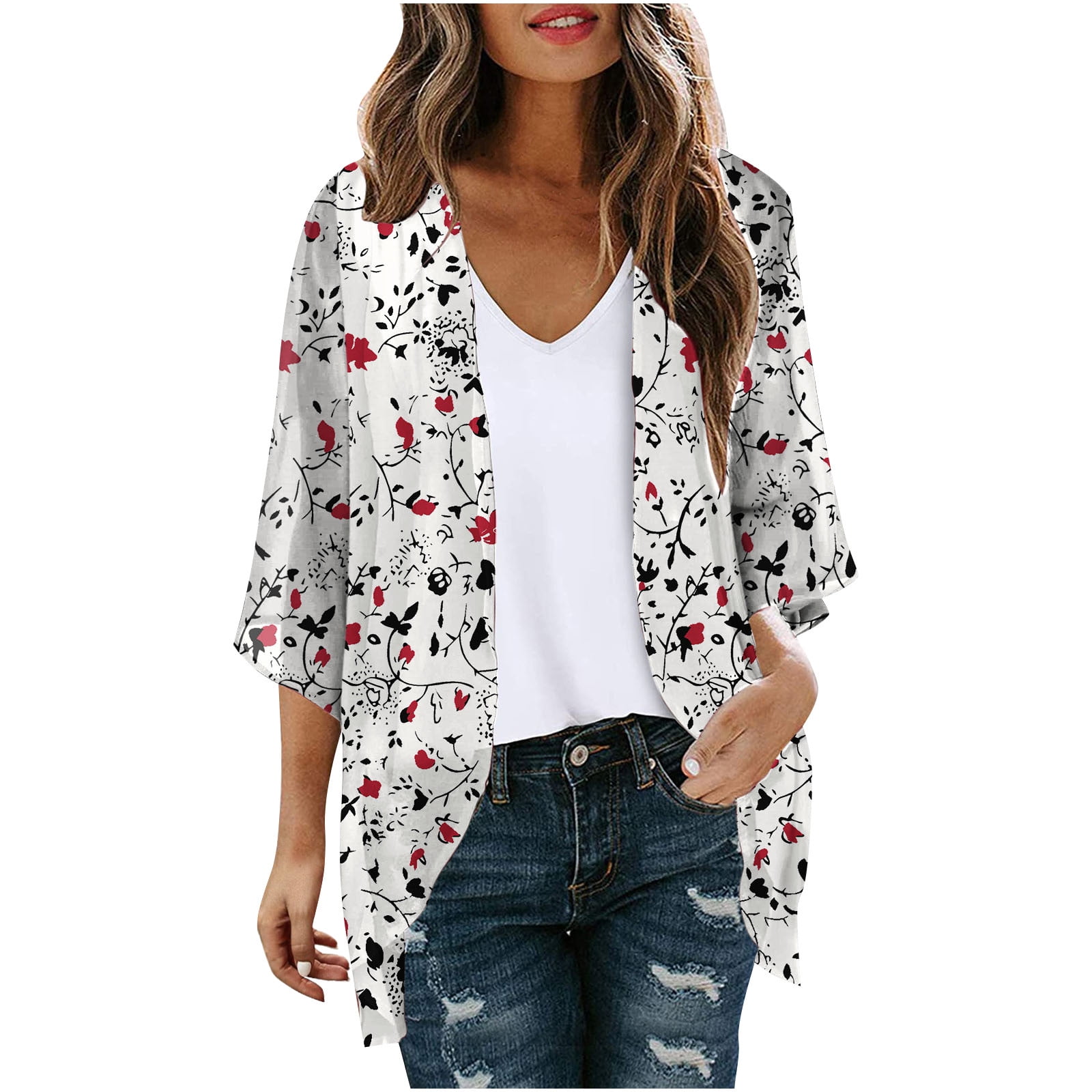Dyegold Kimonos For Women Boho Floral Print Lightweight Cardigans 3/4