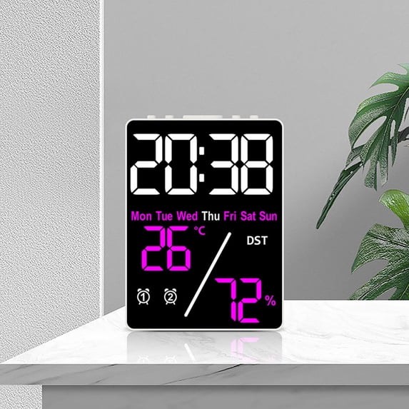 Dyegold LED Digital Alarm Clock with Temperature Humidity Display Date Week Auto Dimmer Dual Alarms Daylight Saving Time Desk Clock for Bedroom Office Home