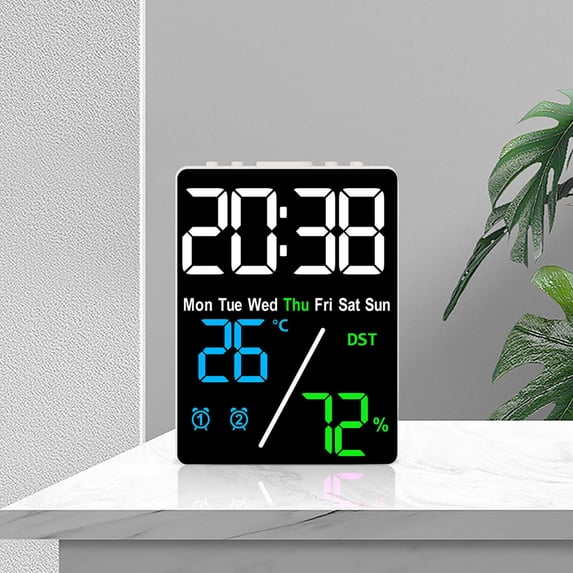 Dyegold LED Digital Alarm Clock with Temperature Humidity Display Date Week Auto Dimmer Dual Alarms Daylight Saving Time Desk Clock for Bedroom Office Home