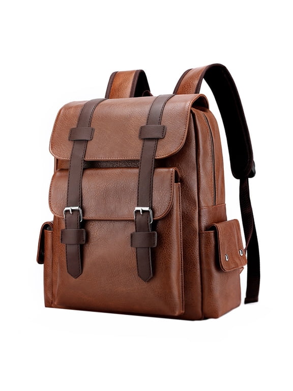 Laptop Backpack 15.6 Inch Leather Business Travel Work Bag with USB Charging Port Waterproof Durable for Men Women