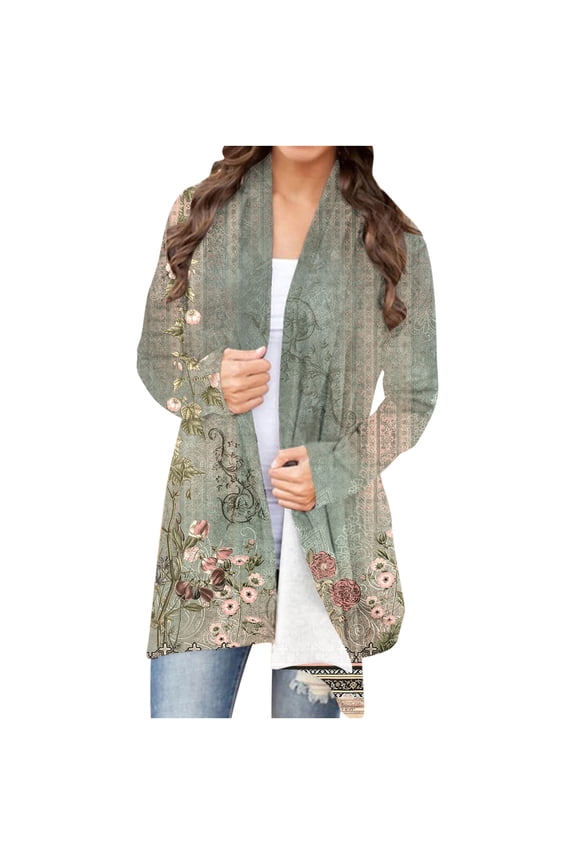 Dyegold Lightweight Cardigans For Women Dressy Casual Floral Print Vintage Sweaters Long Sleeve Drape Open Front Outwear