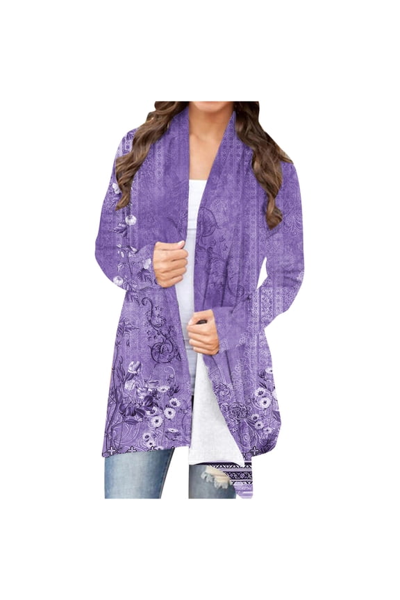 Dyegold Lightweight Cardigans For Women Dressy Casual Floral Print Vintage Sweaters Long Sleeve Drape Open Front Outwear