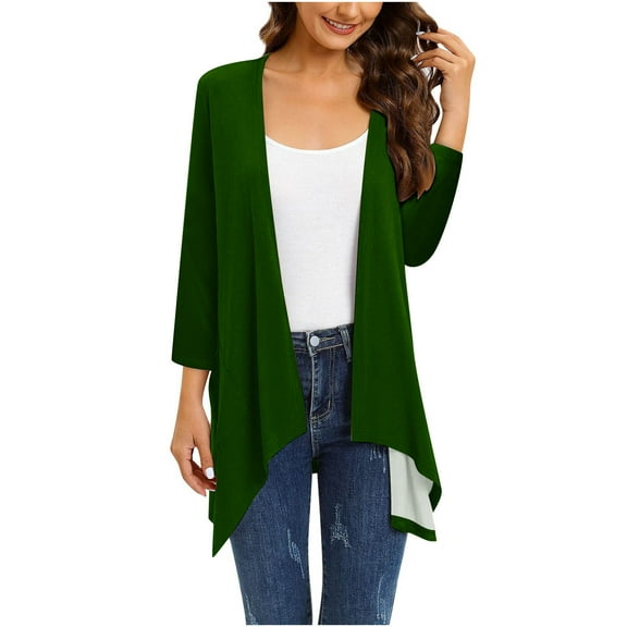 Dyegold Lightweight Cardigans For Women Fall Fashion 3/4 Sleeves Thin Jackets Casual Open Front High Low Hem Kimono Cardigan