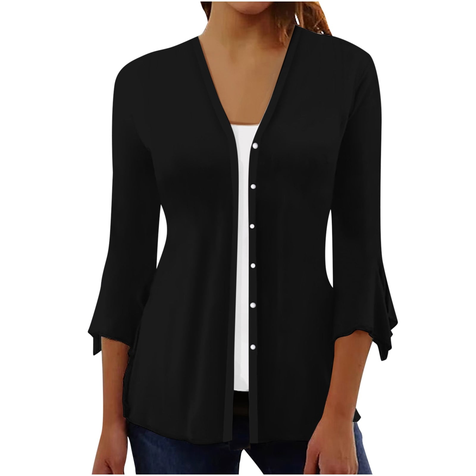 Dyegold Lightweight Cardigans For Women Summer Casual Open Front 3/4 Sleeve Cardigans Plus Size