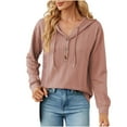 thumbnail image 1 of Dyegold Lightweight Hoodie Women Long Sleeve V-Neck Fall Sweatshirts Loose Fashion Button Plain Drawstring Pullover Tops, 1 of 8
