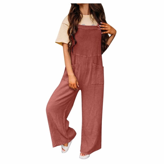 Dyegold Linen Jumpsuits for Women Summer Casual Sleeveless Wide Leg Romper Outfits Loose Beach Vacation Cute Overalls Pocket
