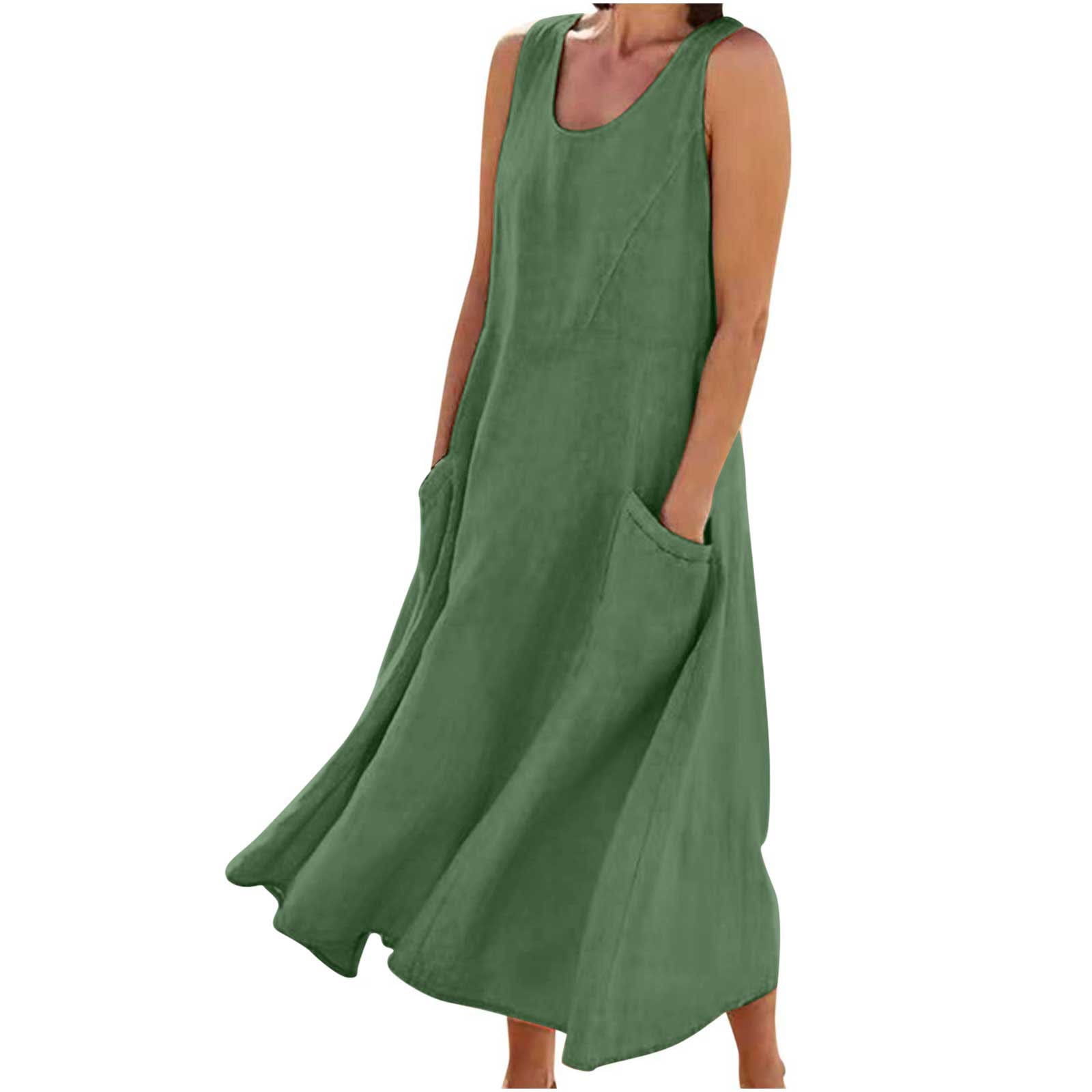 Dyegold Linen Midi Dress Women Short Sleeve V Neck Boho Beach Dress African  Summer Knee Length Tsihrt Dresses - Walmart.com