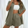 thumbnail image 1 of Dyegold Linen Set for Women Shorts Sets 2 Piece Outfit Button Down Short Sleeve Shirts Drawstring Shorts Ladies Matching Lounge Set, 1 of 7